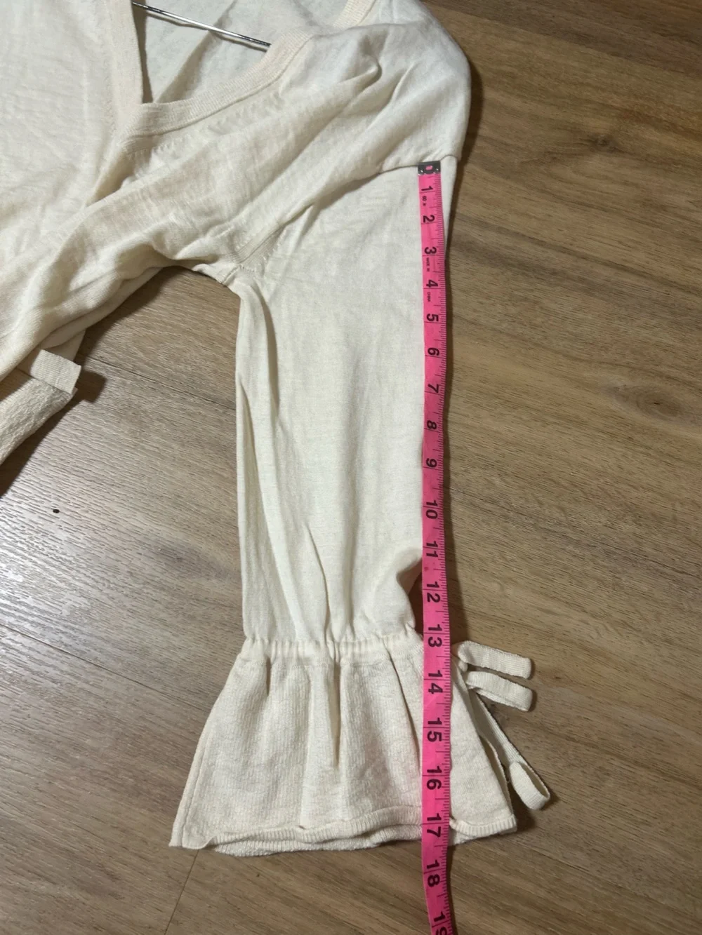 J. Crew Cream V-Neck Ruffle Cuff Long Sleeve Top